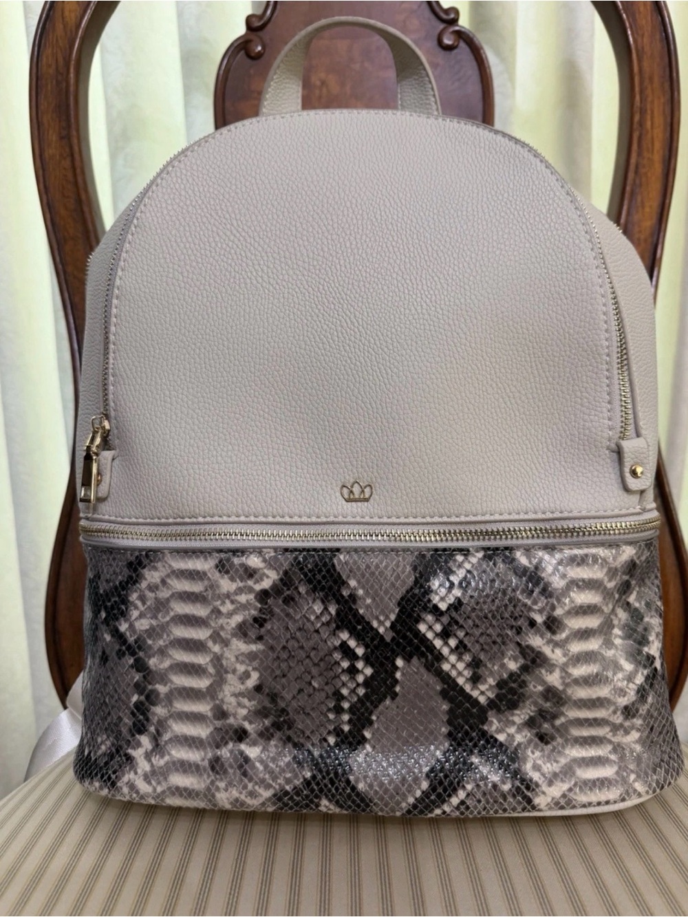 Piper Noble Vegan Leather Women's Taupe and Snakeskin Accent Backpack style bag